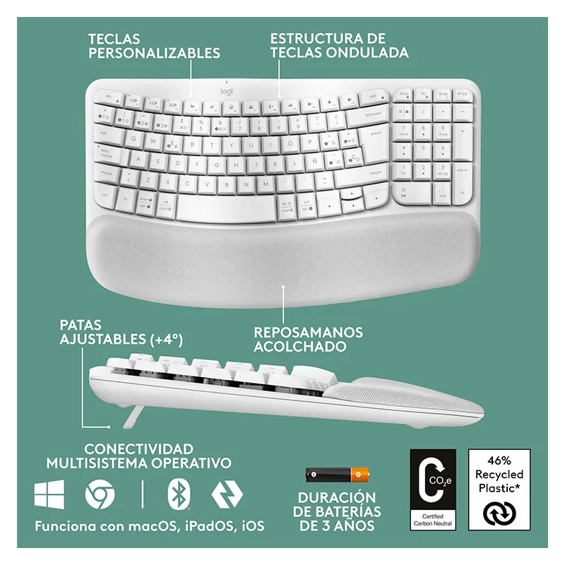 Teclado Inalámbrico Logitech Wave Keys Blanco Español 6
