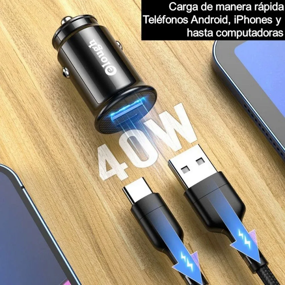 Cargador para carro de Carga rápida tipo C + USB 2