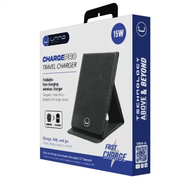 Cargador Inalámbrico Unno Tekno PW5115BK CHARGEPRO Plegable Fast Charge 15W Negro