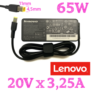 cargador Lenovo 65W conector rectangular punta amarilla