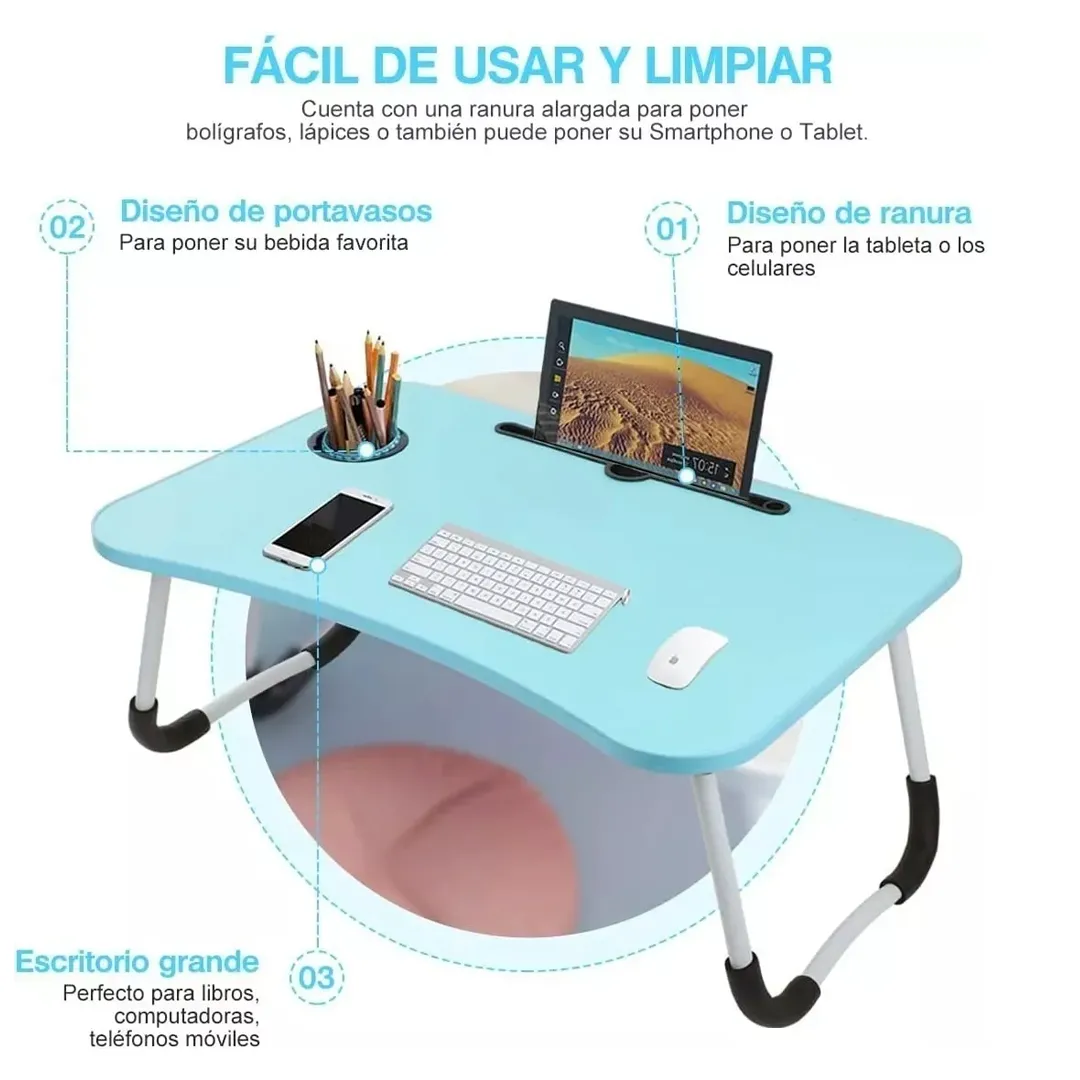 Mesa Plegable Portátil Notebook Multifuncional Cama Celeste