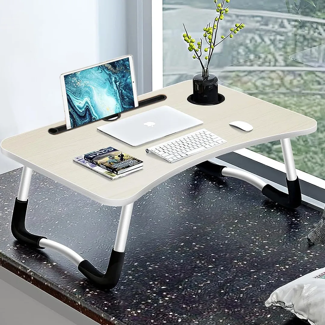 Mesa Plegable Portátil Notebook Multifuncional Cama Madera Clara
