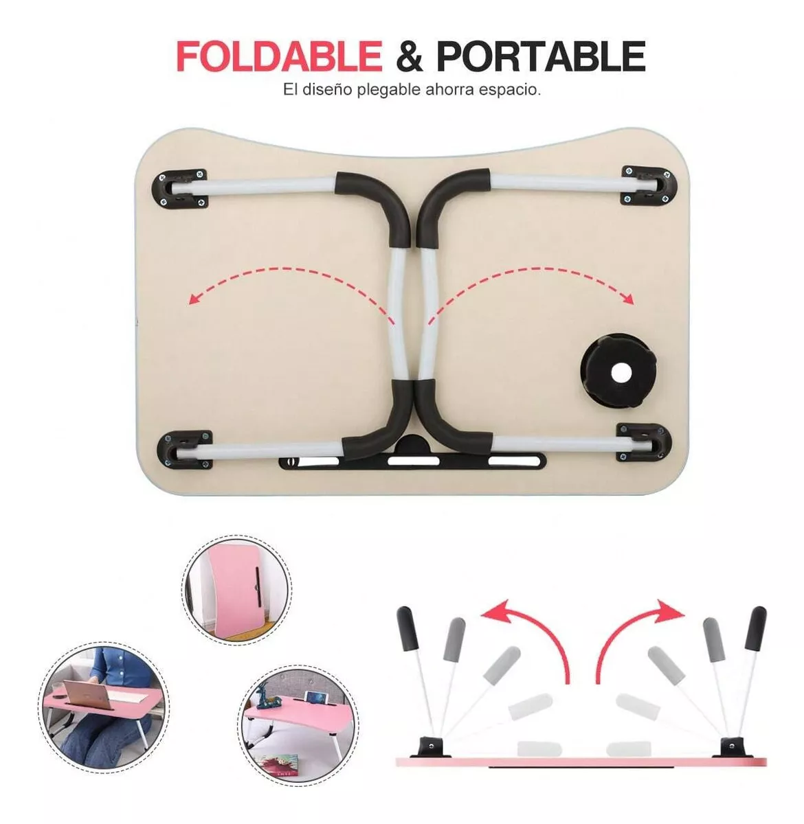 Mesa Plegable Portátil Para Laptop/cama Multiusos Escritorio Color Coral Claro