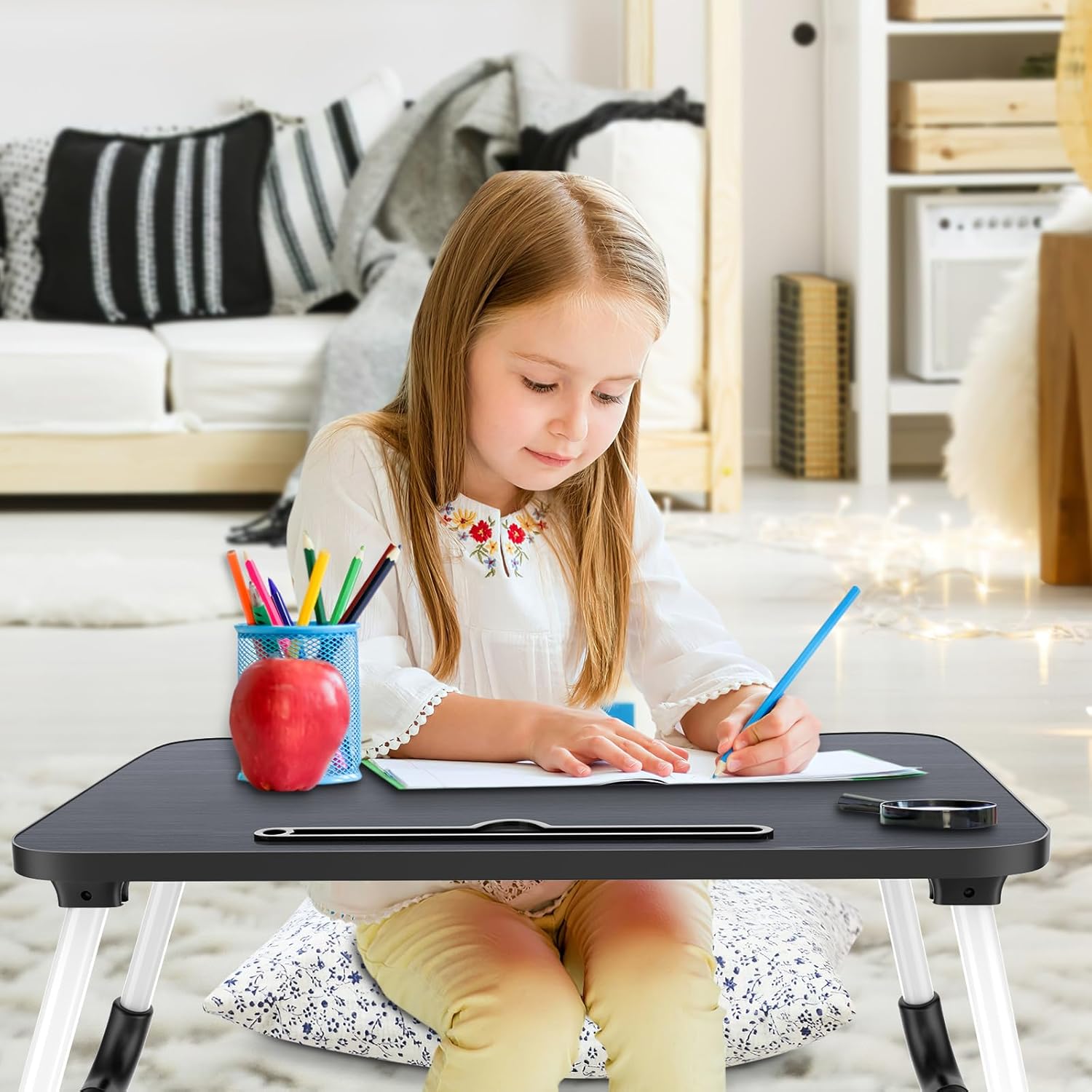 mesa plegable para laptop con ranura para tableta, negra