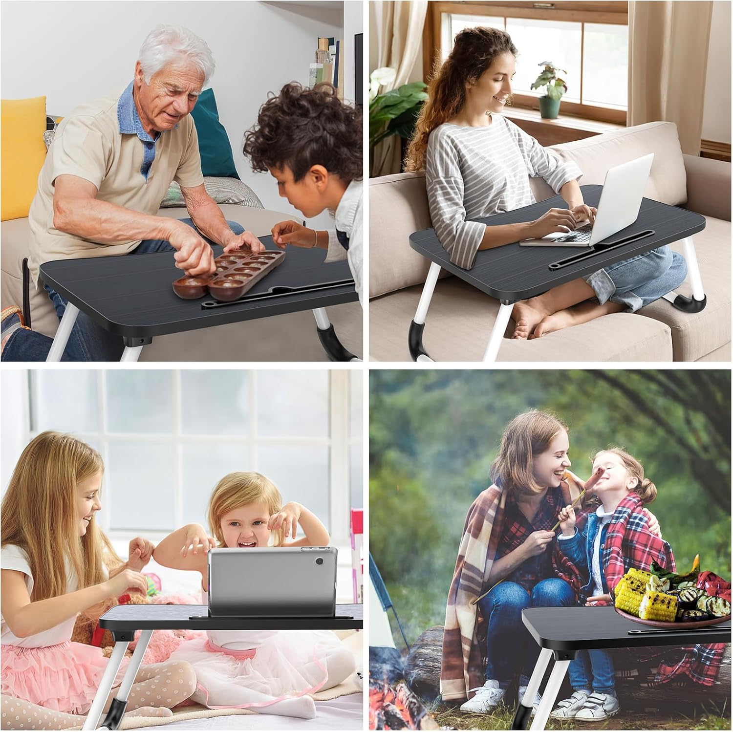 mesa plegable para laptop con ranura para tableta, negra