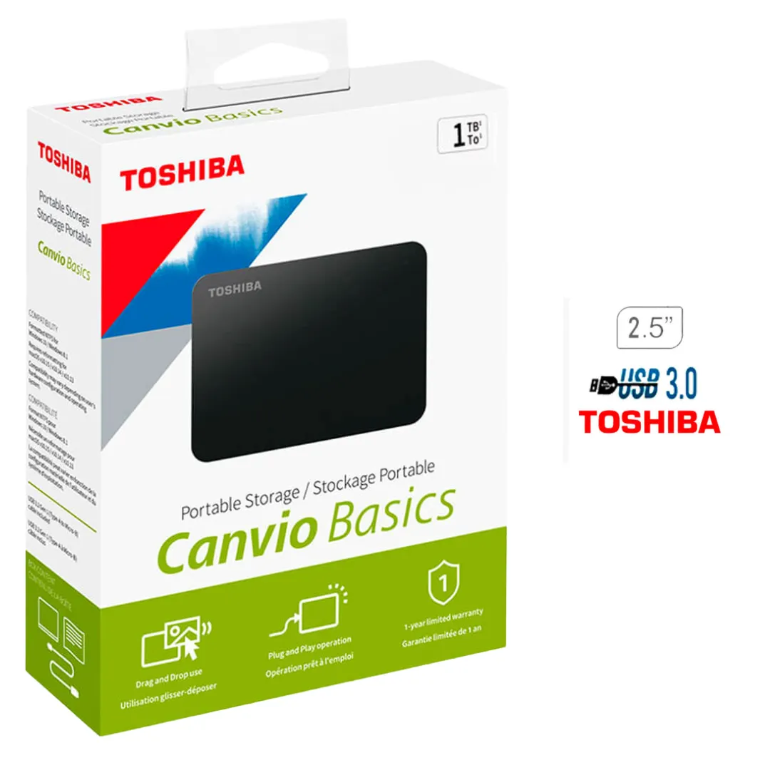 💽 Toshiba Canvio Basics 1TB – Disco Duro Externo Portátil USB 3.0