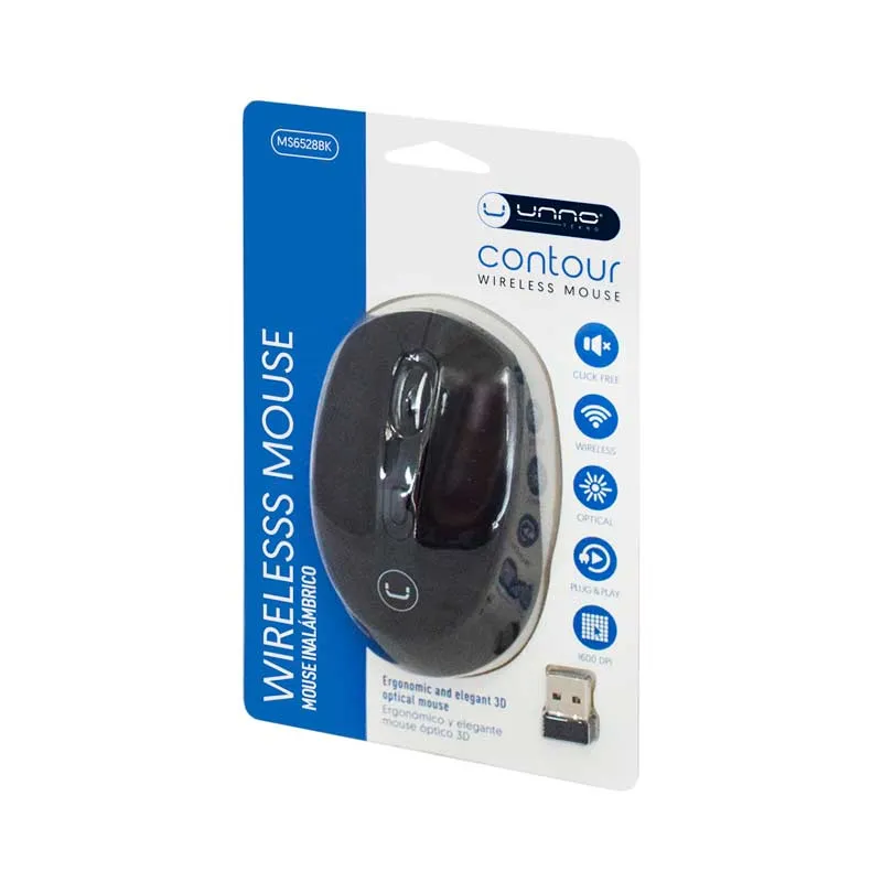 Mouse Inalámbrico Unno Tekno Countour 1600DPI Negro