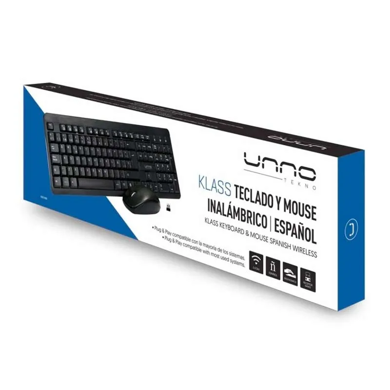 Teclado y Mouse Inalámbrico Unno Tekno Klass Español Negro