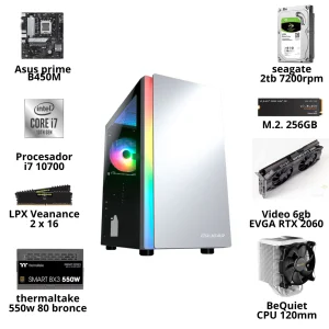 CPU I7 10700 3.6GHZ RAM 32, VIDEO 6GB RTX 2060, MOTHERBOARDSB450