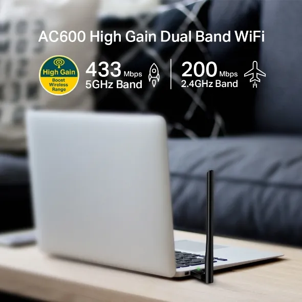 Adaptador USB TP-Link Archer T2U Plus AC600 WiFi Dual Band Alta Ganancia