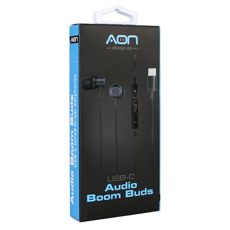 Audífonos AON USB-C In-ear Boom Buds con Micrófono Negro