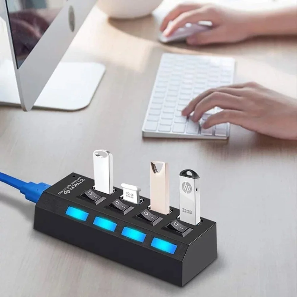 HUB 4 PUERTOS INTERRUPTOR USB DE ALTA VELOCIDAD