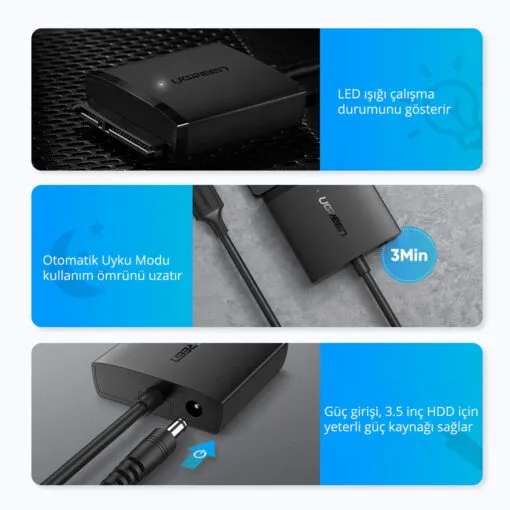 Gabinete D/Duro Sata A Usb-A 3.0 3.5»/2.5 Dc5.5Mm Negro Cm257 Ugreen