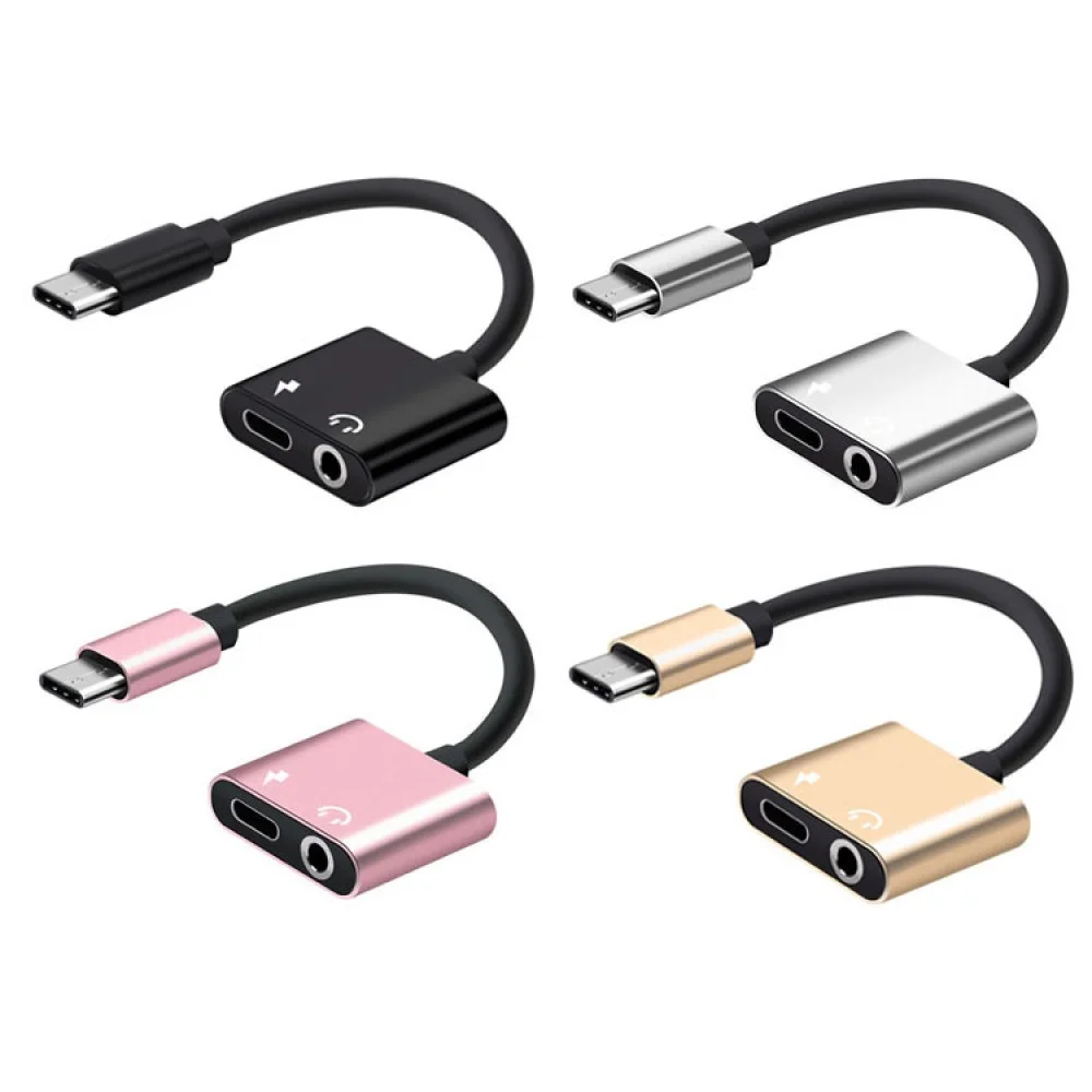 Adaptador tipo c a jack 3.5 + puerto de Carga