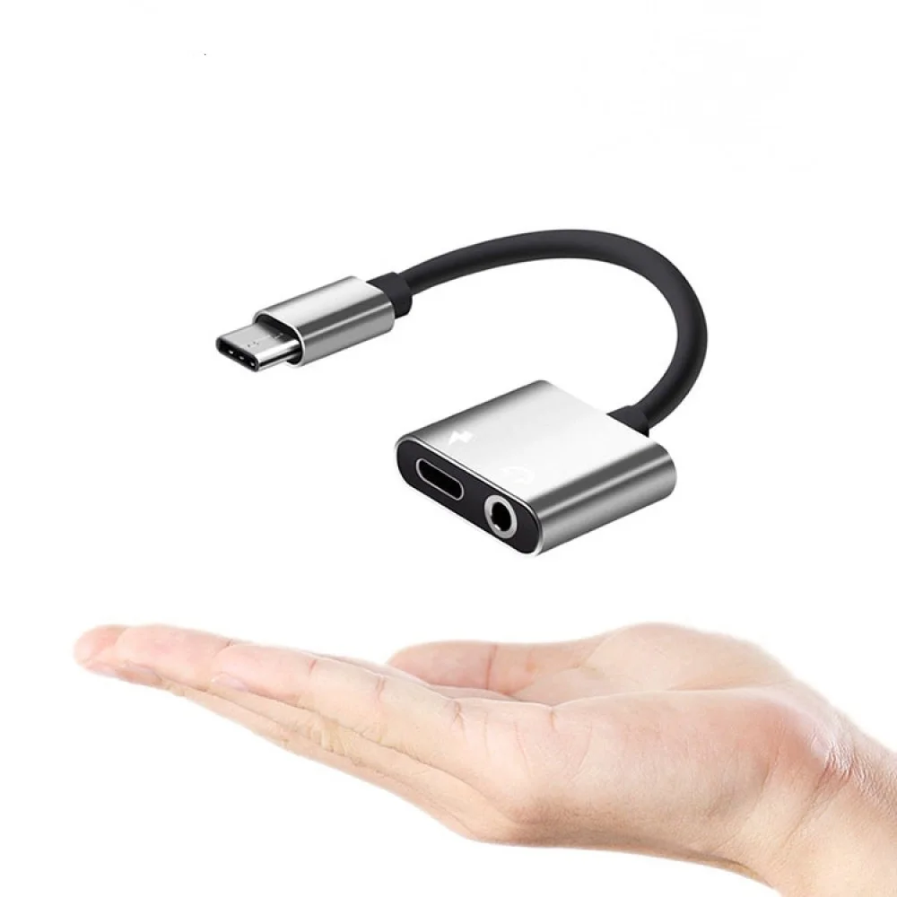 Adaptador tipo c a jack 3.5 + puerto de Carga