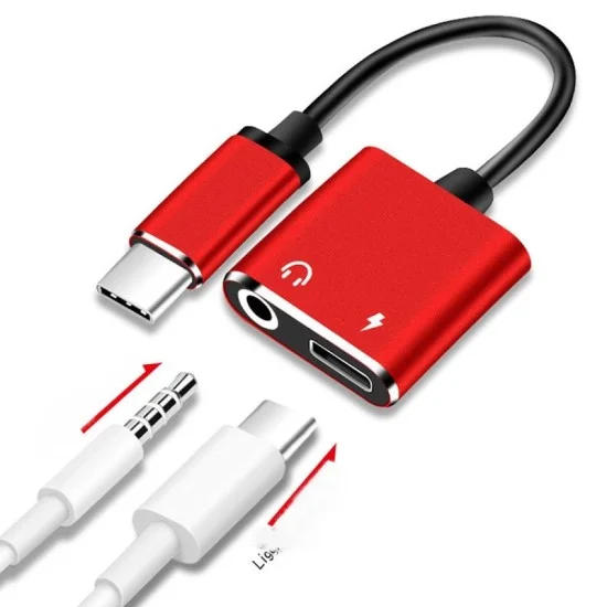 Adaptador tipo c a jack 3.5 + puerto de Carga