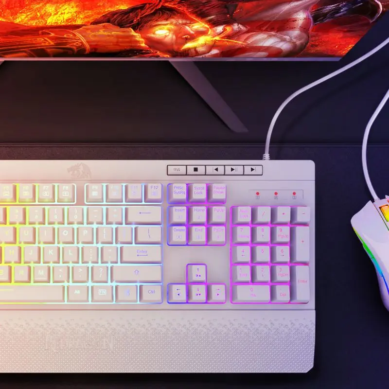 Teclado Redragon Gaming Shiva Usb Blanco Rgb Full Size K512 Membrana