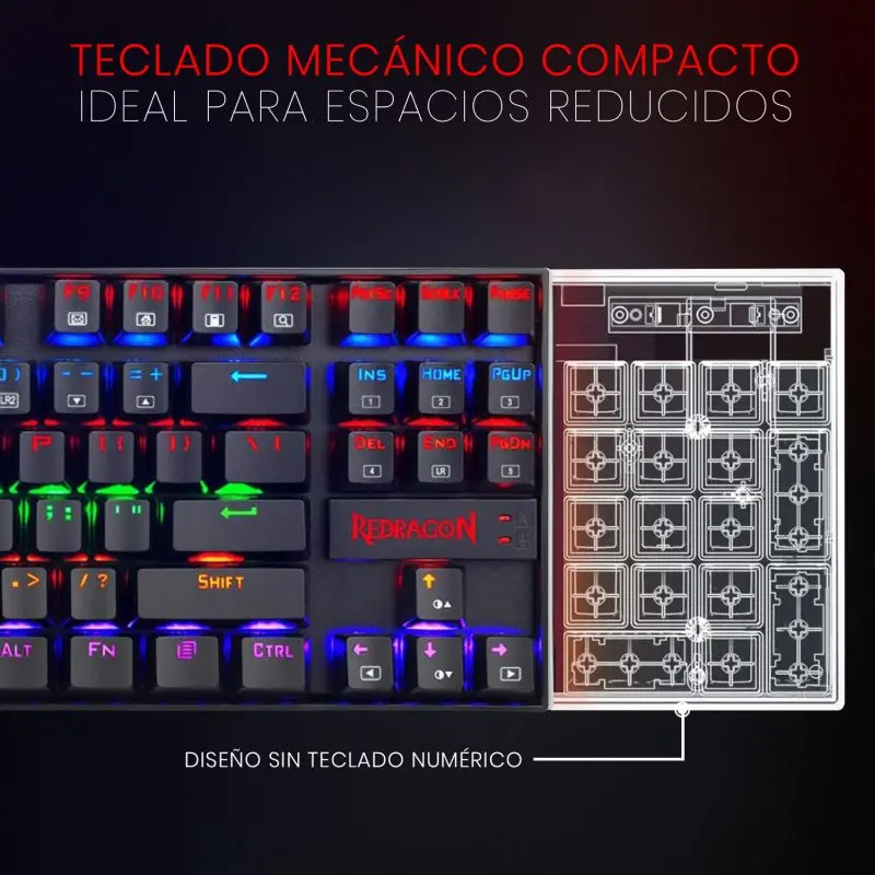 Teclado Redragon Gaming Kumara Usb Negro Rainbow Tkl Switch Rojo K552 Mecanico