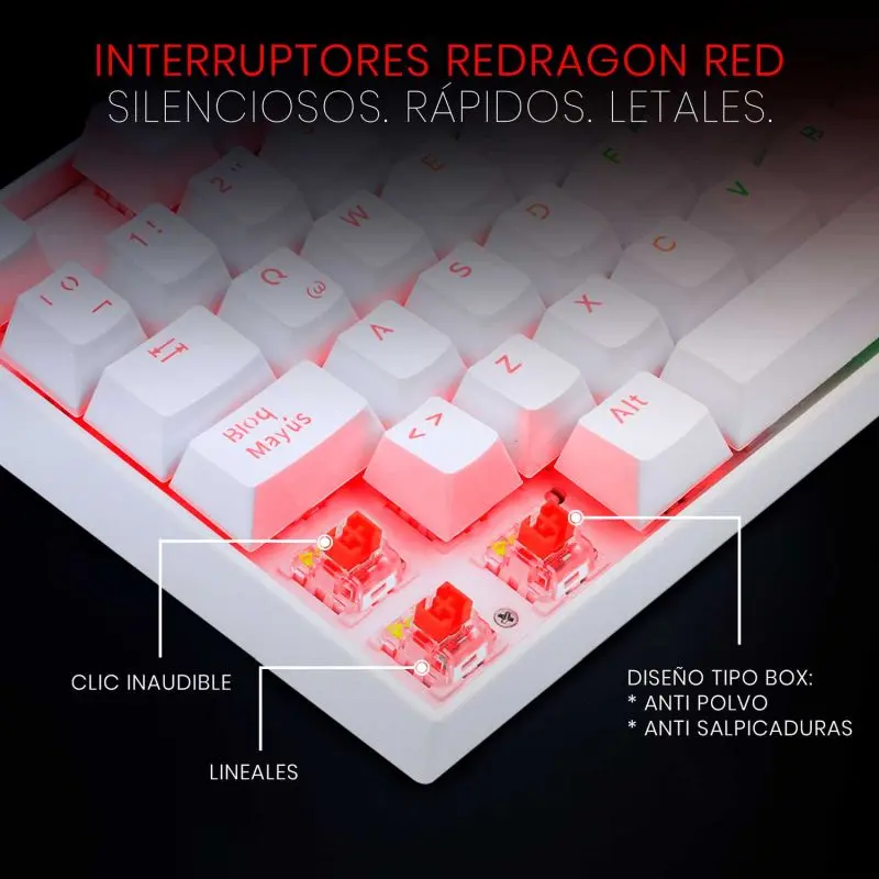 Teclado Redragon Gaming Kumara Usb Blanco Rgb Tkl Switch Rojo K552 Mecanico