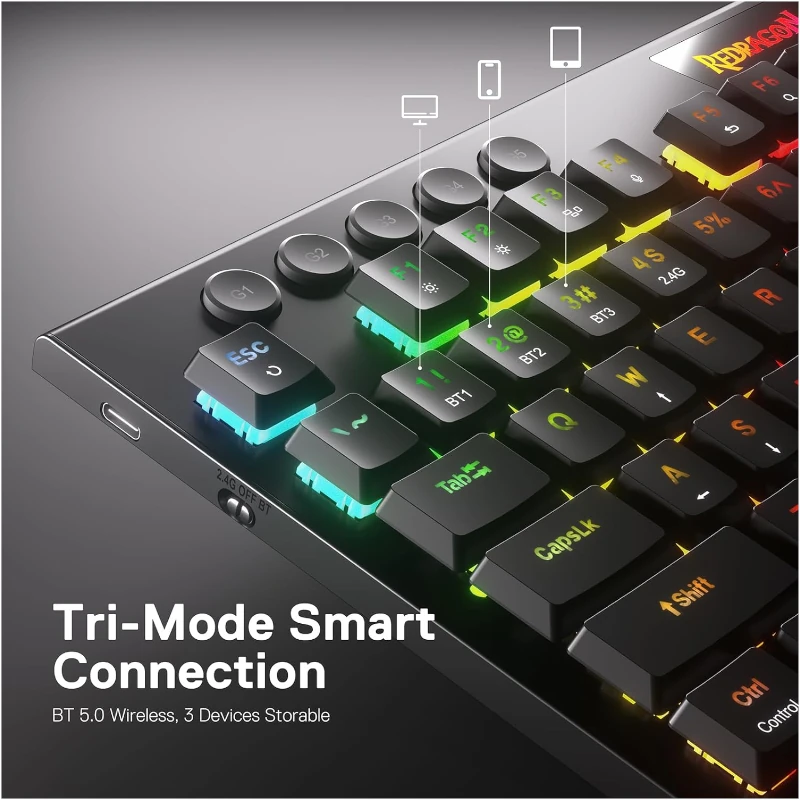 Teclado Redragon Gaming Horus Inalambrico Negro RGB Tkl Switch Rojo K621 Mecanico
