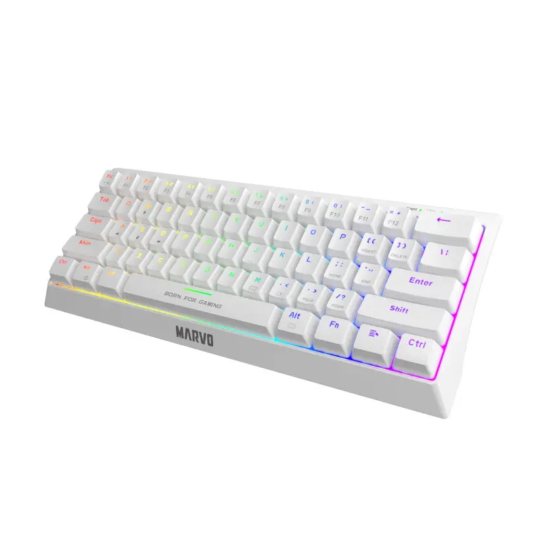 Teclado Marvo Gaming Usb Tipo-C Blanco Rainbow Switch Azul/Rojo Kg962Wh Sp-B Mecanico 60% Anti-Gho