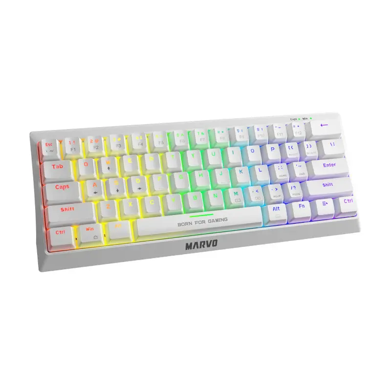 Teclado Marvo Gaming Usb Tipo-C Blanco Rainbow Switch Azul/Rojo Kg962Wh Sp-B Mecanico 60% Anti-Gho