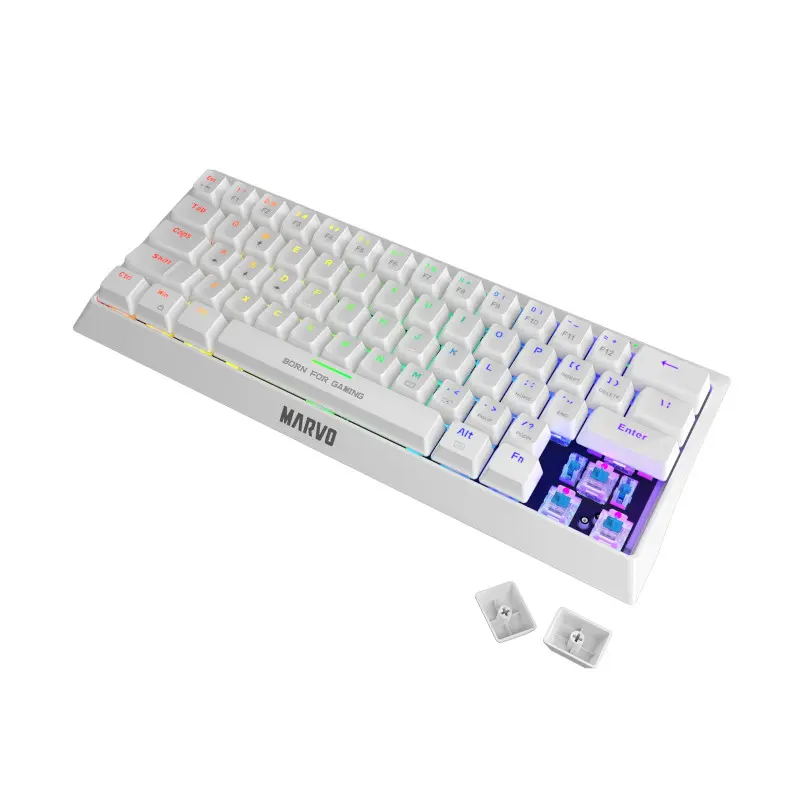 Teclado Marvo Gaming Usb Tipo-C Blanco Rainbow Switch Azul/Rojo Kg962Wh Sp-B Mecanico 60% Anti-Gho