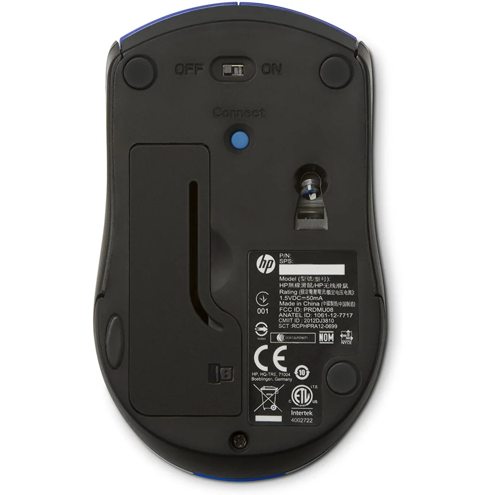Mouse Inalambrico USB HP Azul 2.4GHZ, hasta 1600dpi, contiene 3 Botones