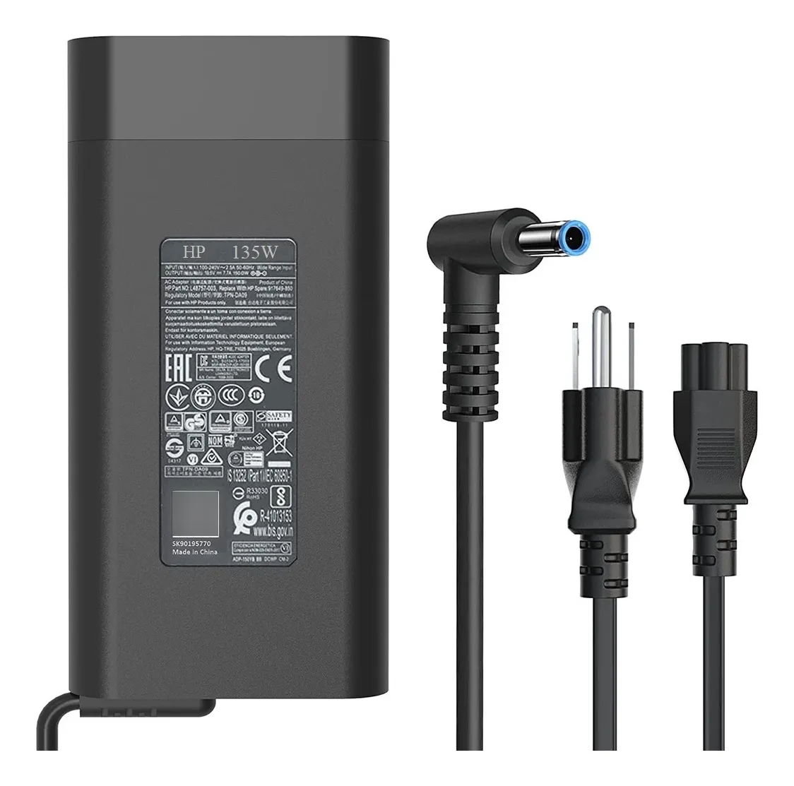 Cargador HP 135W original  Color Negro 110/220V 19.5 V x 6.9AM punta azul