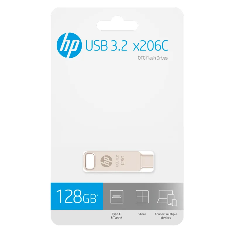 Memoria USB HP OTG Tipo C 128GB x206c 3.2 Dorado