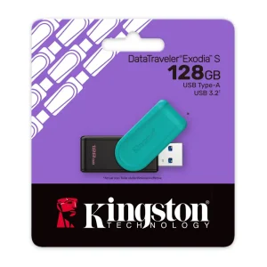 Kingston, USB DataTraveler Exodia S, 128GB, USB-A 3.2, Negro/Turquesa, DTXS/128GB