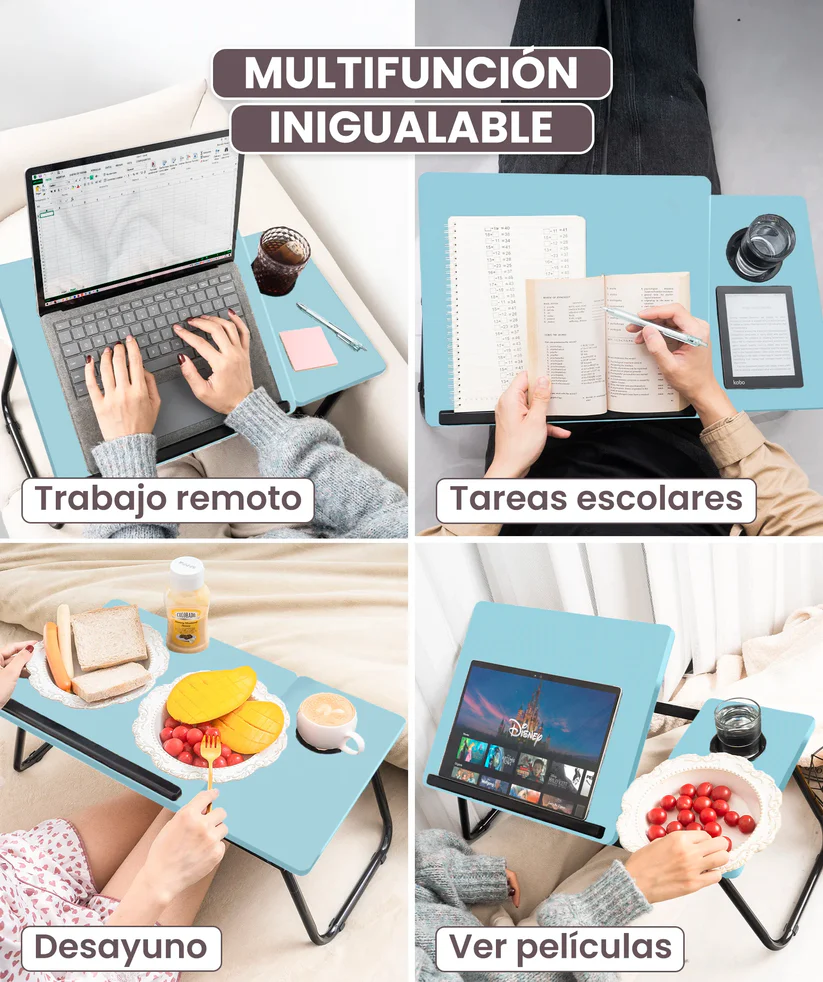 Mesa plegable portátil en madera y metal: ideal para trabajar y relajarte