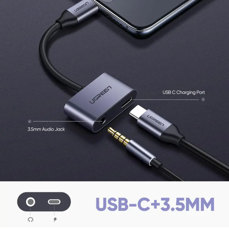 Cable Audio Usb-C A 3.5Mm Hembra + Hub Puerto Doble Ugreen