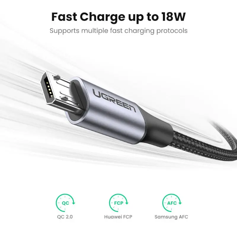 Cable Usb-A 2.0 A Micro Usb 2M Trenzado Negro Us290 Ugreen