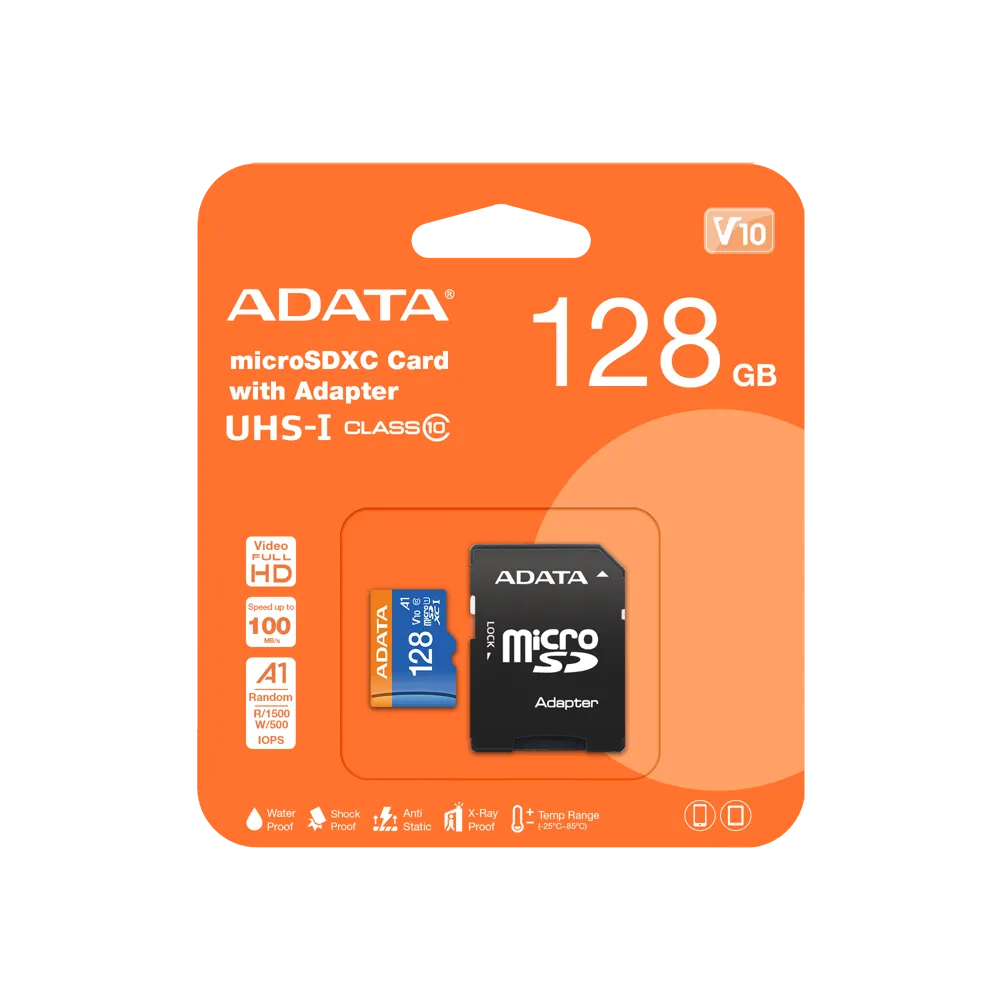 Memoria Adata Micro SD, 128 GB UHS-I Clase 10, Con Adaptador