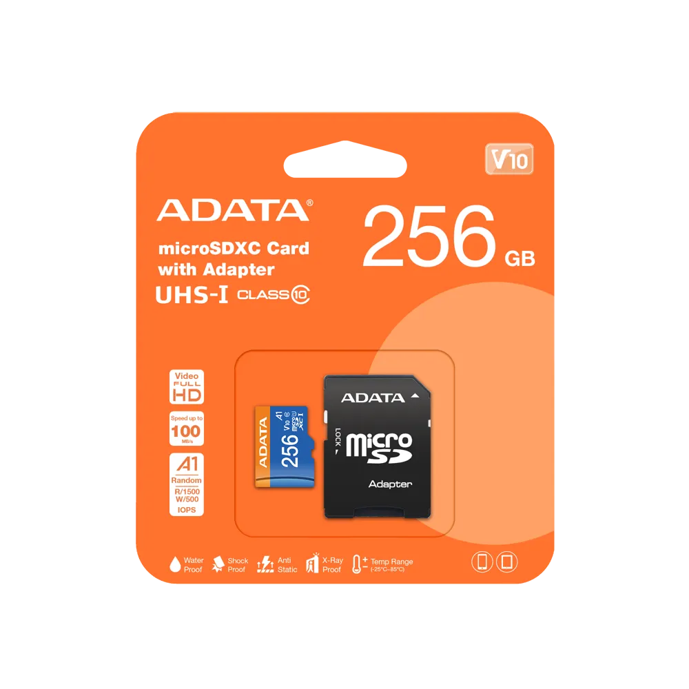 Memoria Adata Micro SD, 256 GB UHS-I Clase 10, Con Adaptador